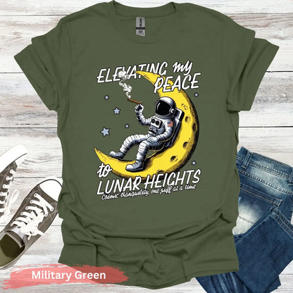 Elevating My Peace to Lunar Heights T-Shirt - S / Military Green - Physical Item
