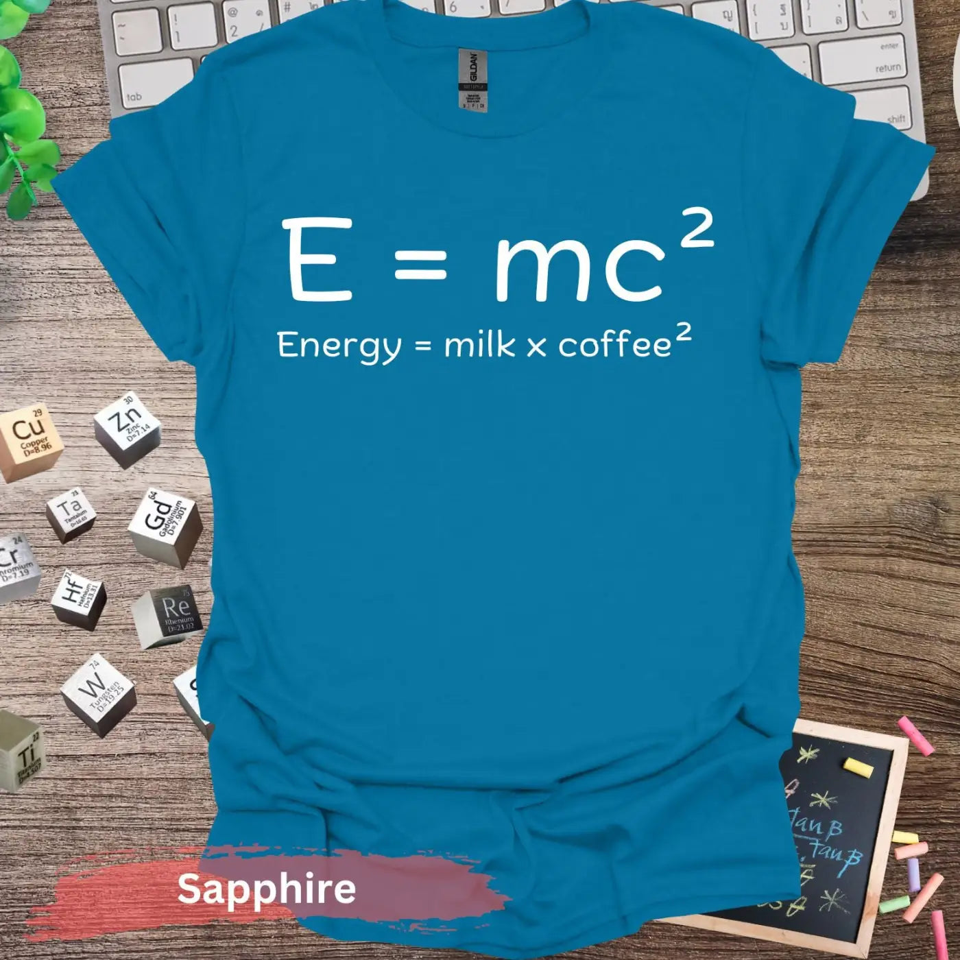 Energy Equals Milk Coffee T-shirt - S / Sapphire - Physical Item