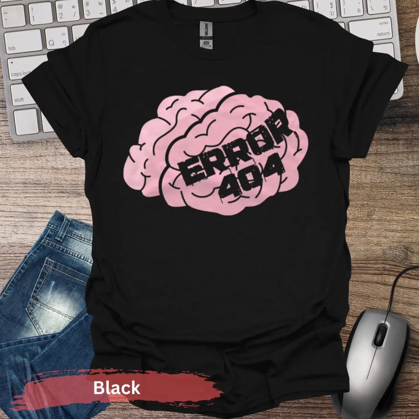 Error 404 Brain T-shirt - S / Black - Physical Item