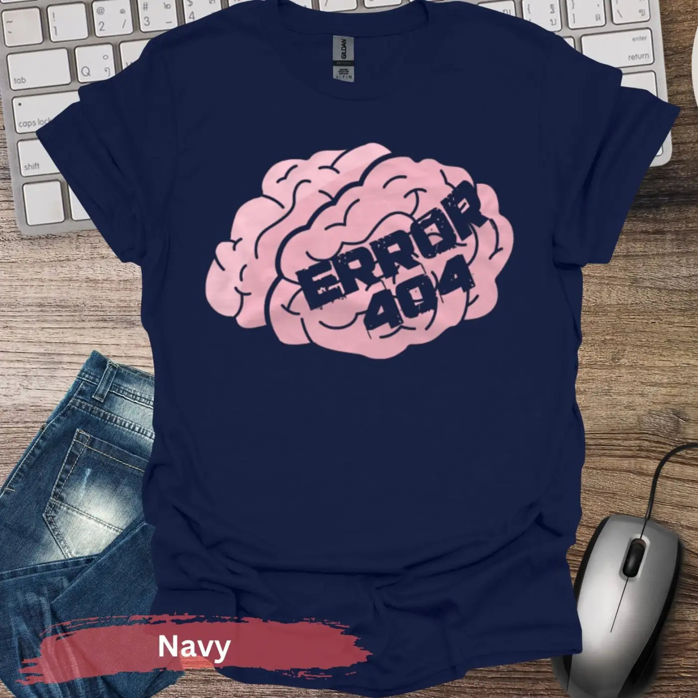 Error 404 Brain T-shirt - S / Navy - Physical Item