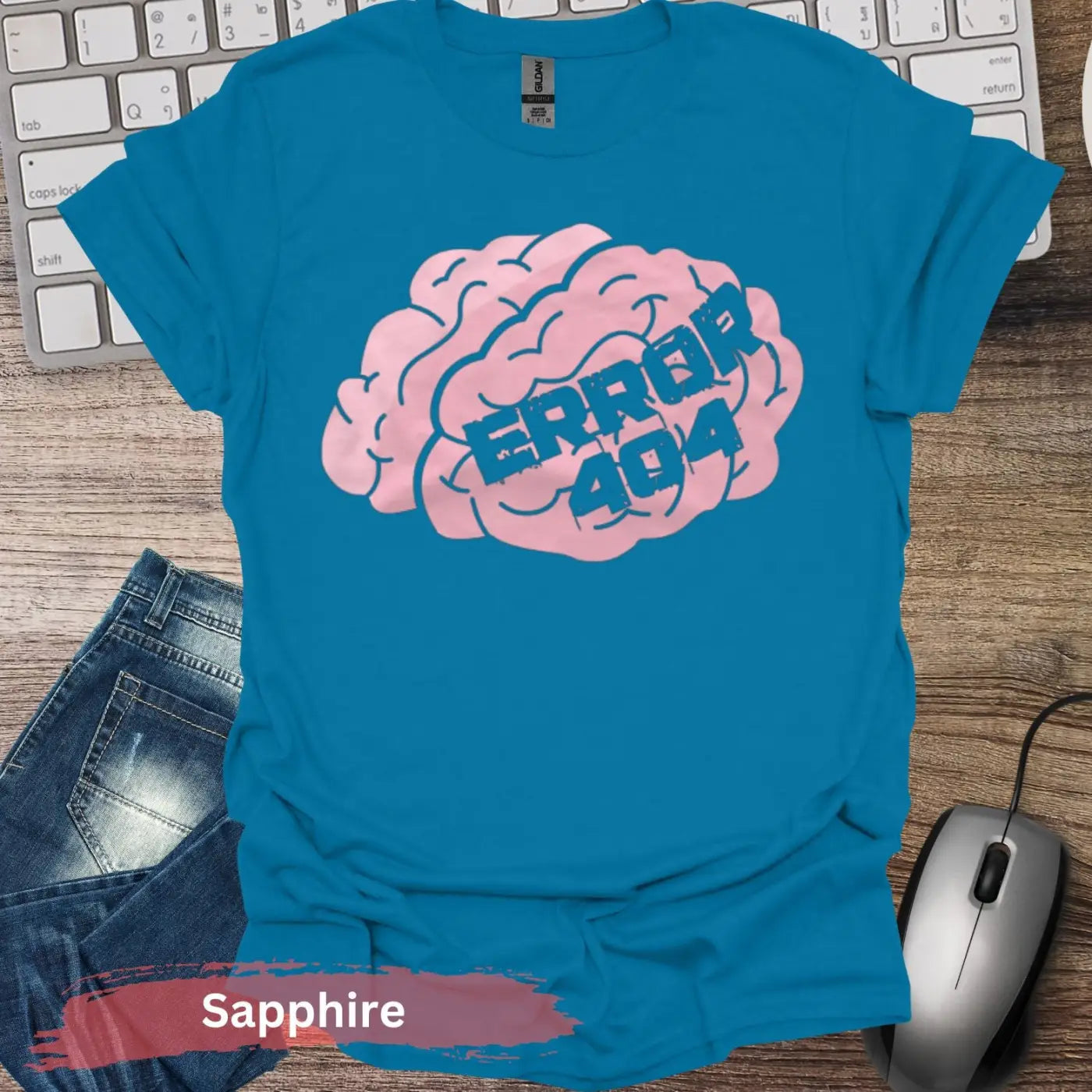 Error 404 Brain T-shirt - S / Sapphire - Physical Item