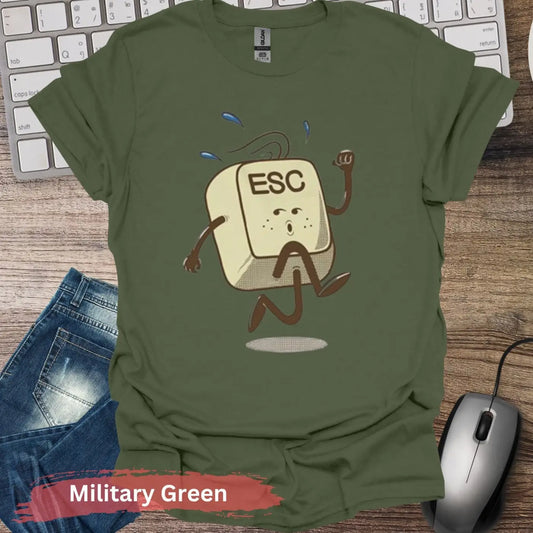 Escaping Keyboard Key T-shirt - S / Military Green - Physical Item