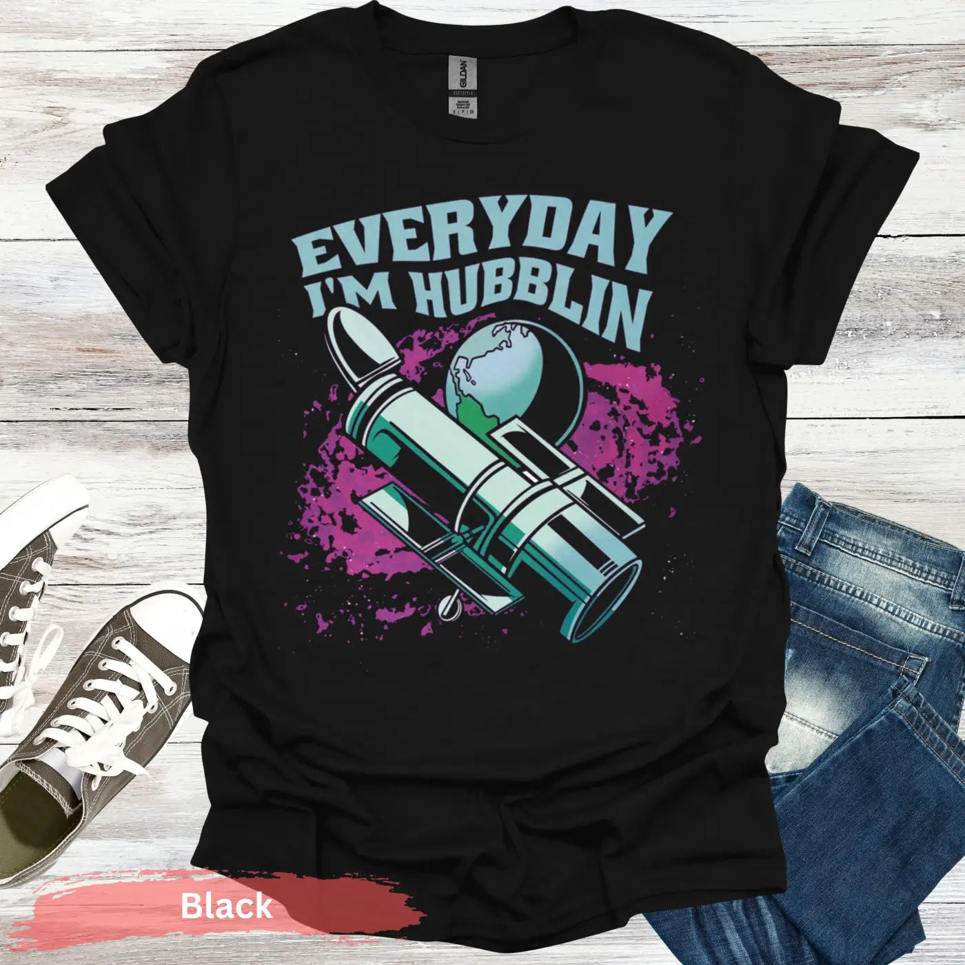 Everyday I’m Hubblin Astronaut T-shirt - S / Black - Physical Item