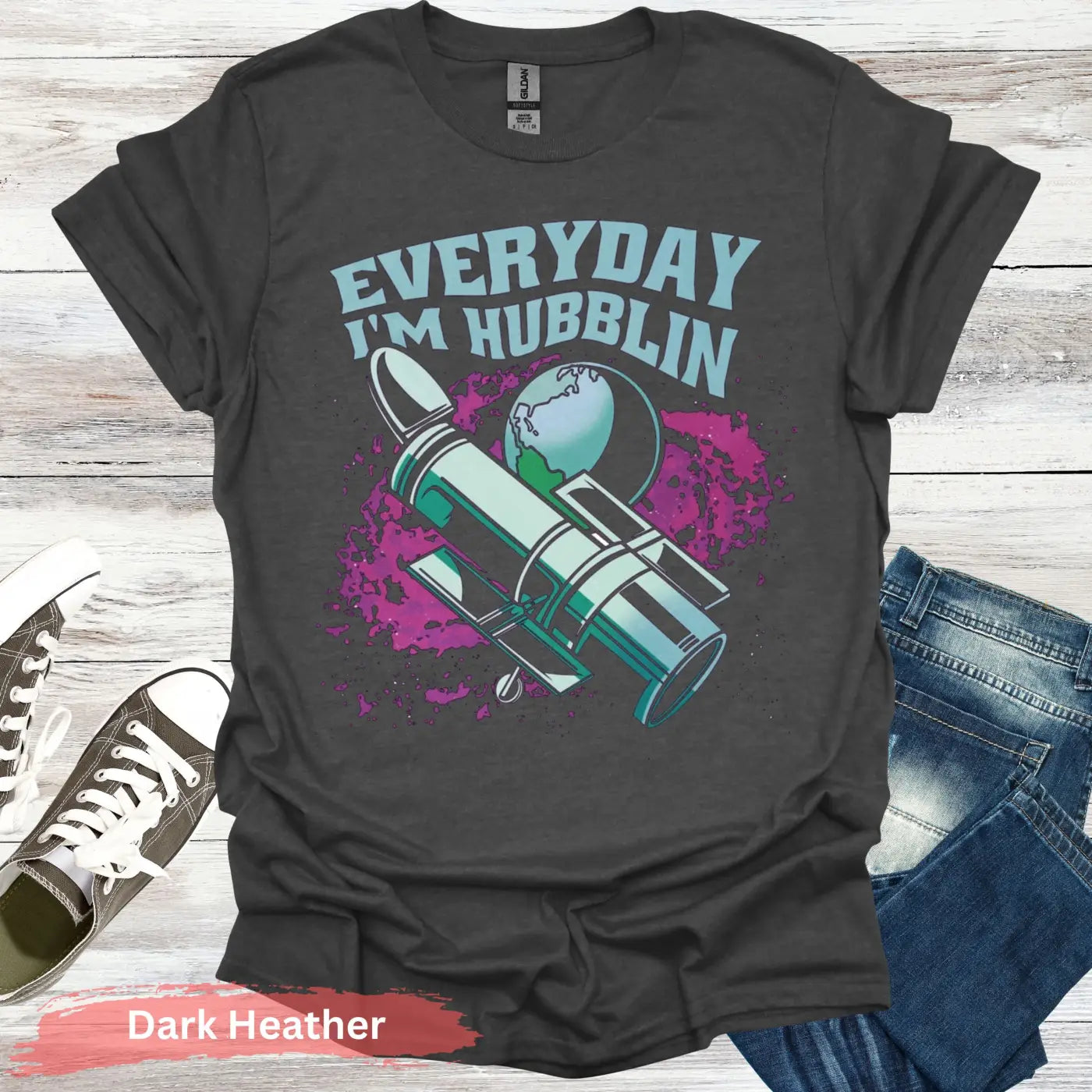 Everyday I’m Hubblin Astronaut T-shirt - S / Dark Heather - Physical Item