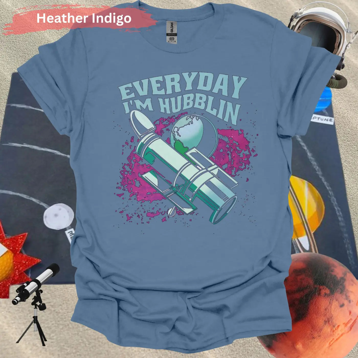 Everyday I’m Hubblin Astronaut T-shirt - S / Heather Indigo - Physical Item