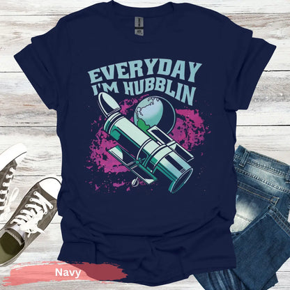 Everyday I’m Hubblin Astronaut T-shirt - S / Navy - Physical Item