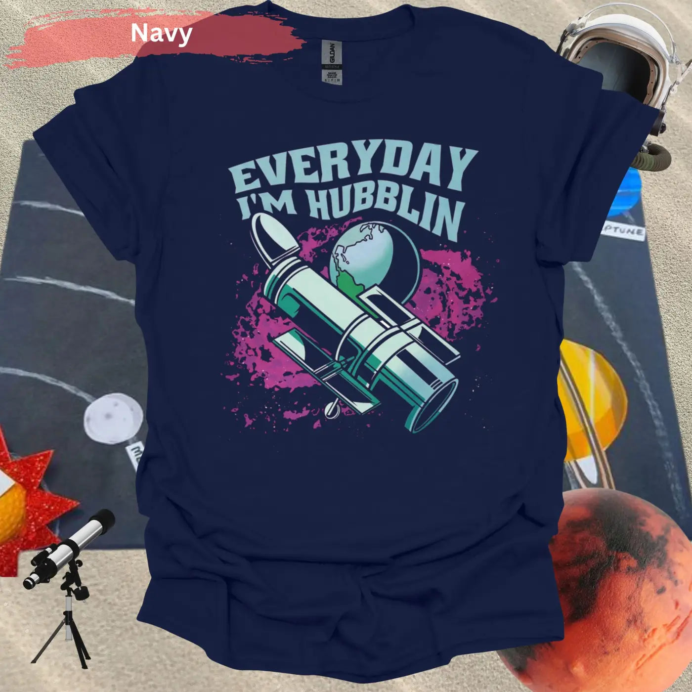 Everyday I’m Hubblin Astronaut T-shirt - S / Navy - Physical Item