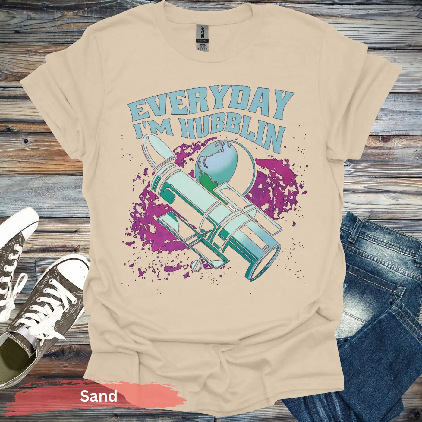 Everyday I’m Hubblin Astronaut T-shirt - S / Sand - Physical Item