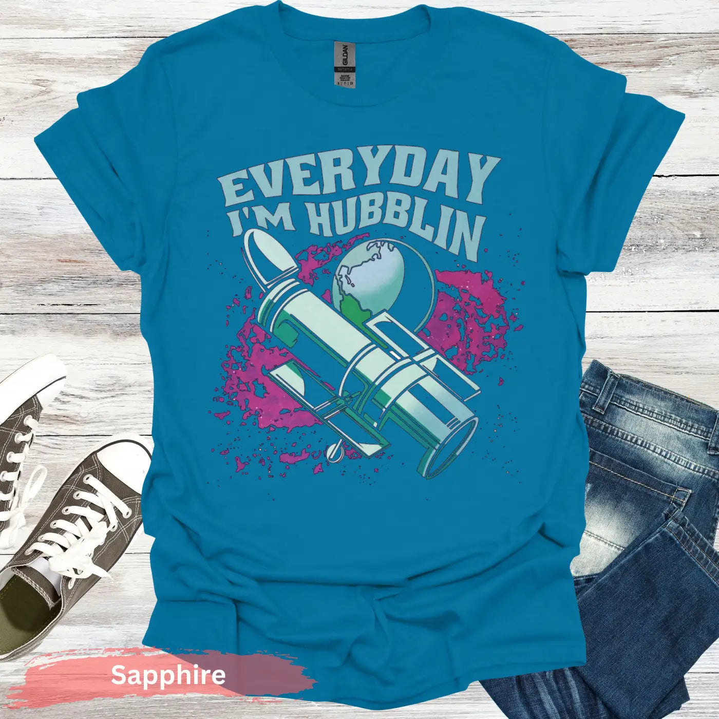 Everyday I’m Hubblin Astronaut T-shirt - S / Sapphire - Physical Item