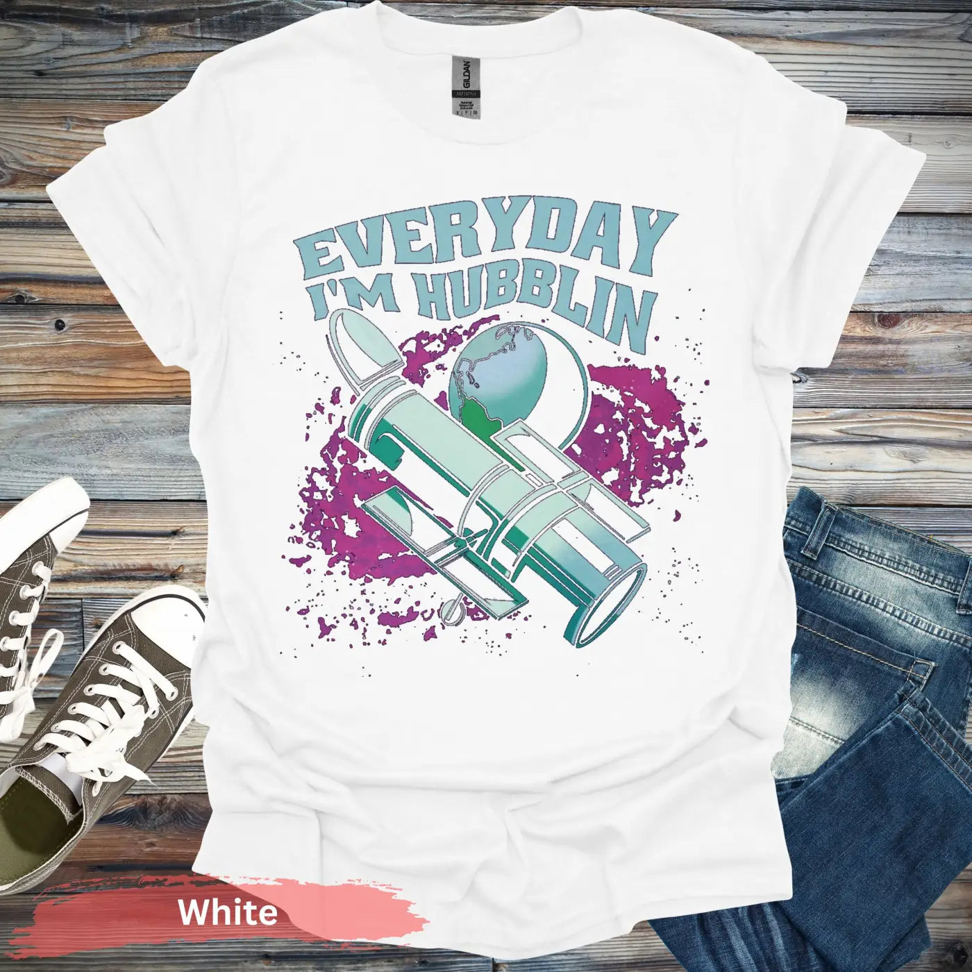 Everyday I’m Hubblin Astronaut T-shirt - S / White - Physical Item