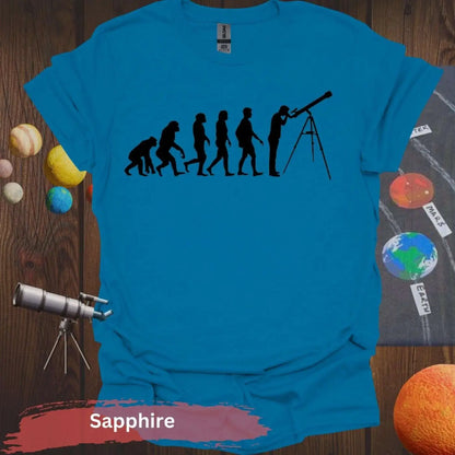 Evolution of Curiosity T-Shirt – From Ape to Stargazer - S / Sapphire - Physical Item