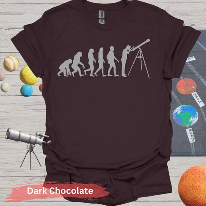 Evolution of Stargazing T-Shirt – From Ape to Astronomer - S / Dark Chocolate - Physical Item