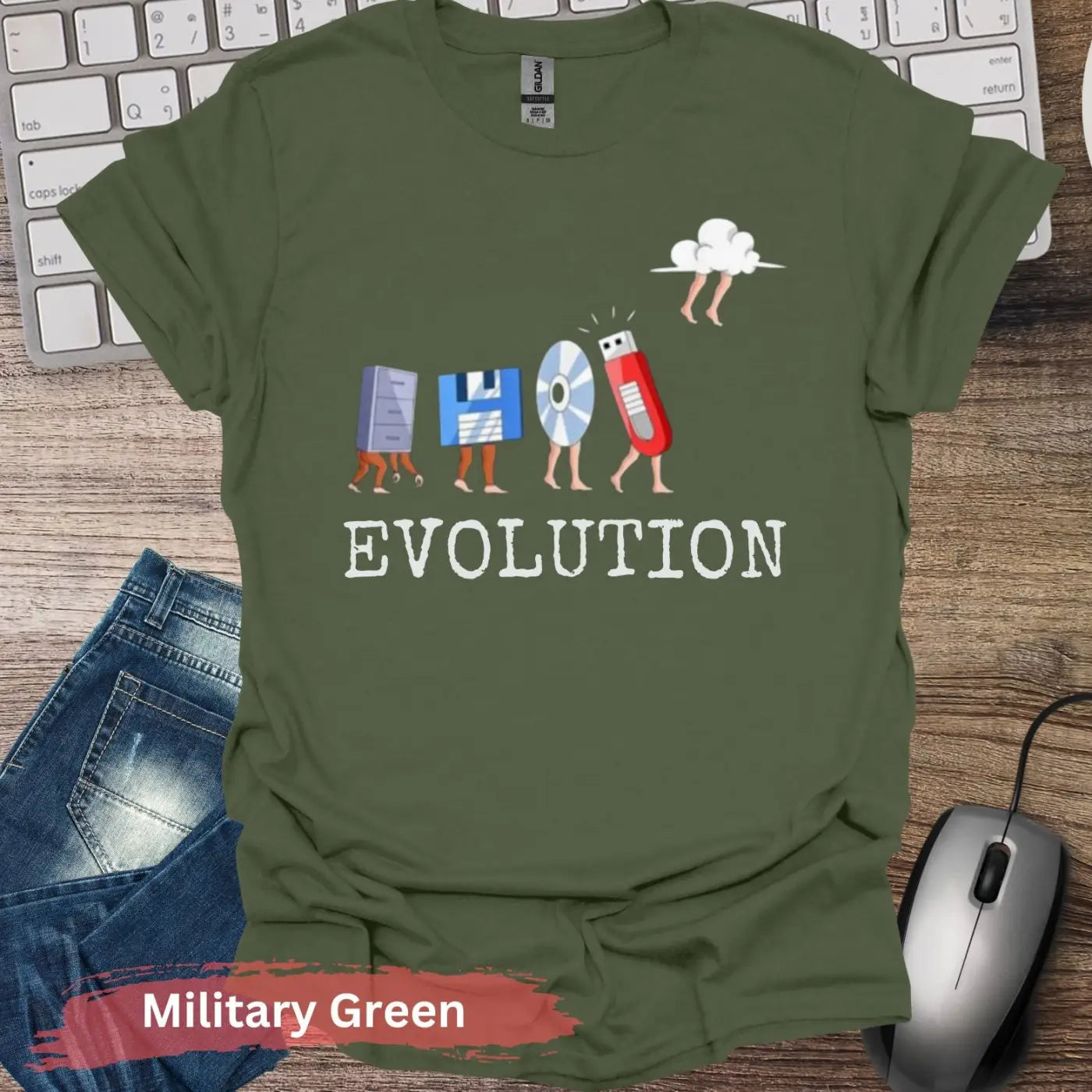 Evolution in IT T-shirt - S / Military Green - Physical Item