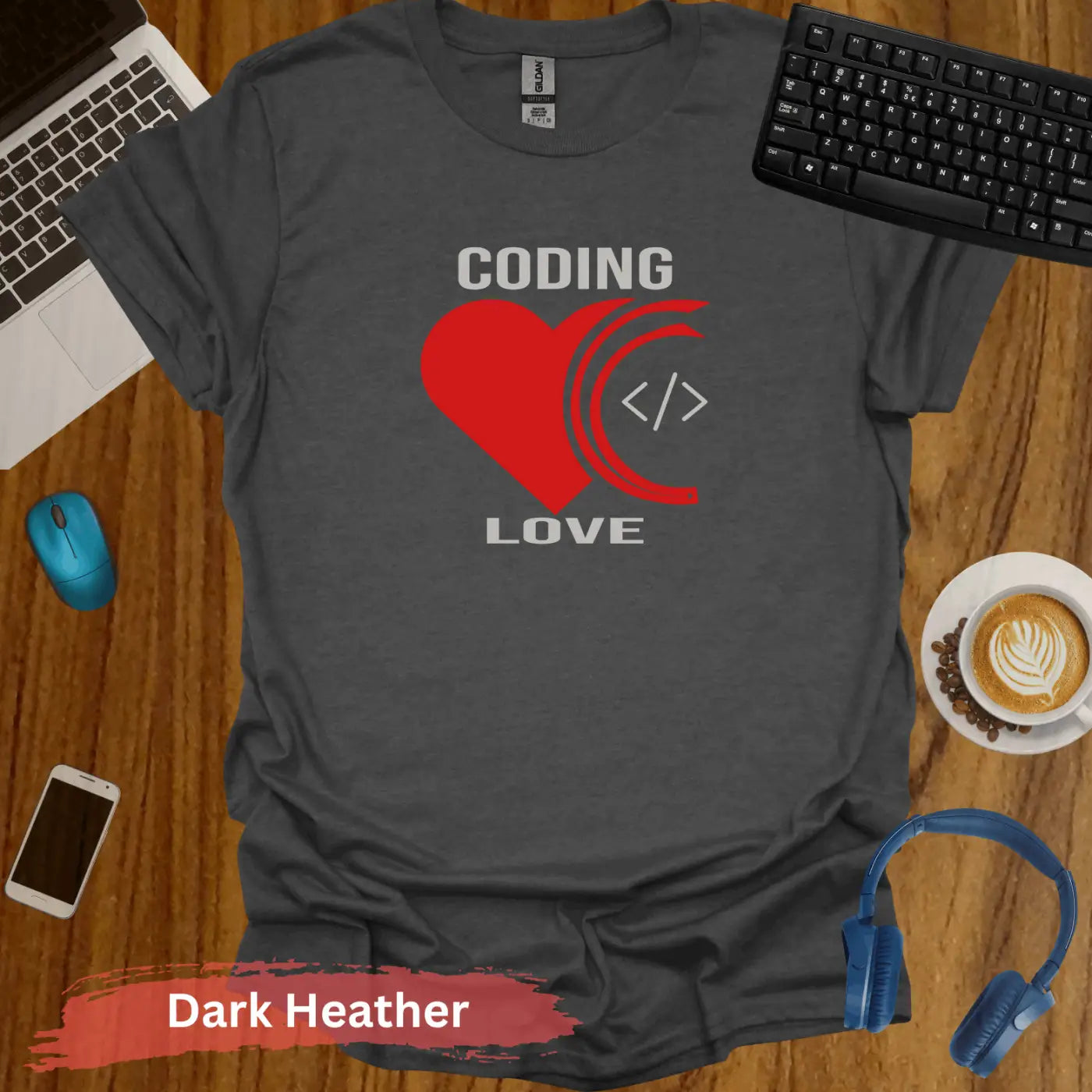 Express Your Passion with Coding Love T-Shirt - S / Dark Heather - Physical Item