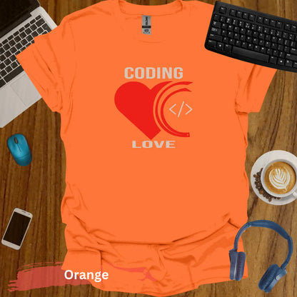 Express Your Passion with Coding Love T-Shirt - S / Orange - Physical Item