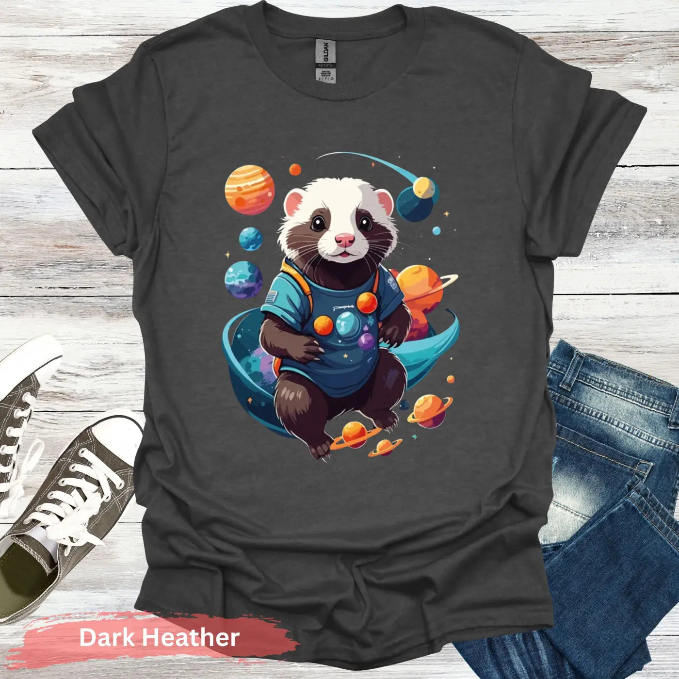 Ferret in Space T-Shirt - S / Dark Heather - Physical Item