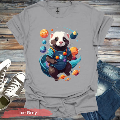 Ferret in Space T-Shirt - S / Ice Grey - Physical Item
