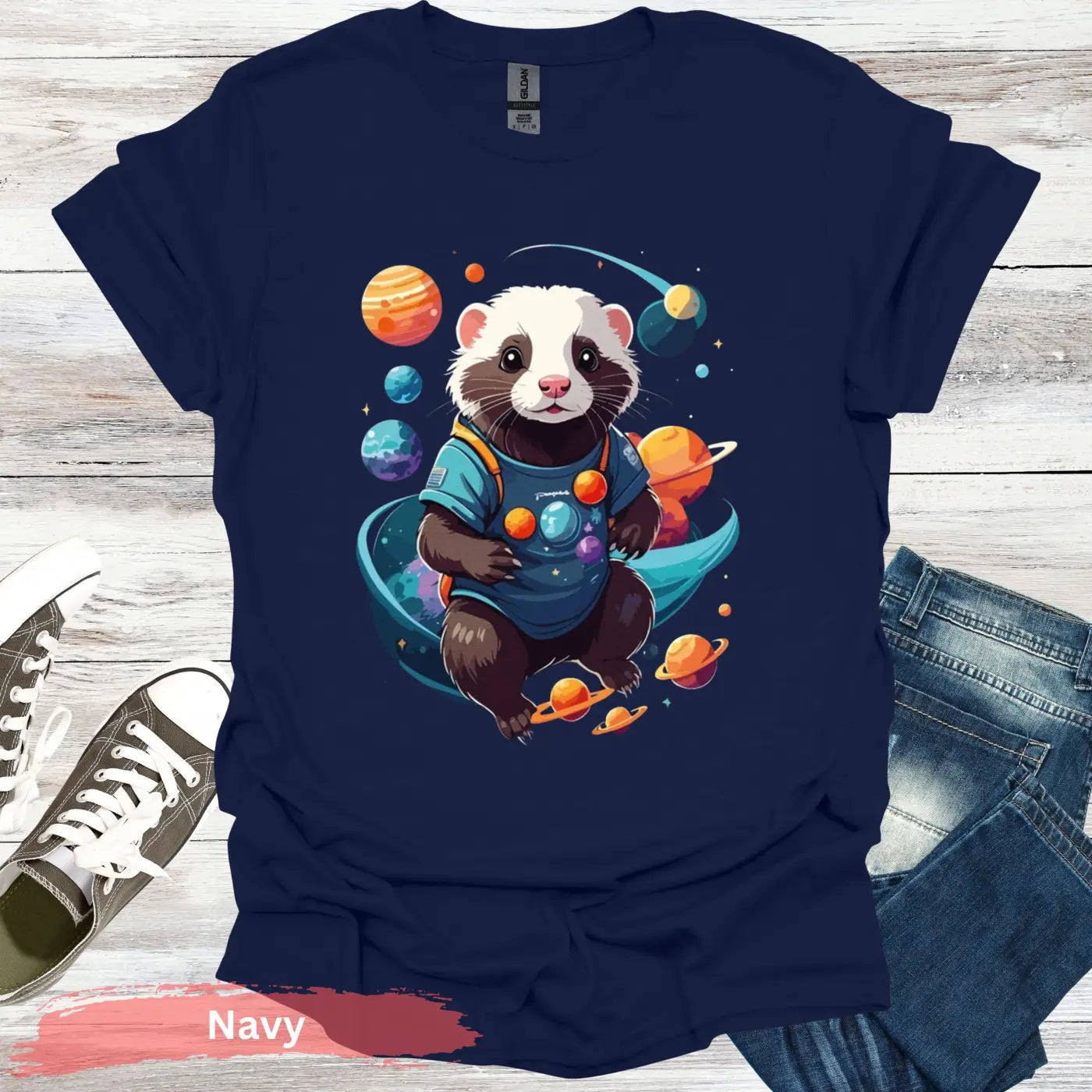 Ferret in Space T-Shirt - S / Navy - Physical Item