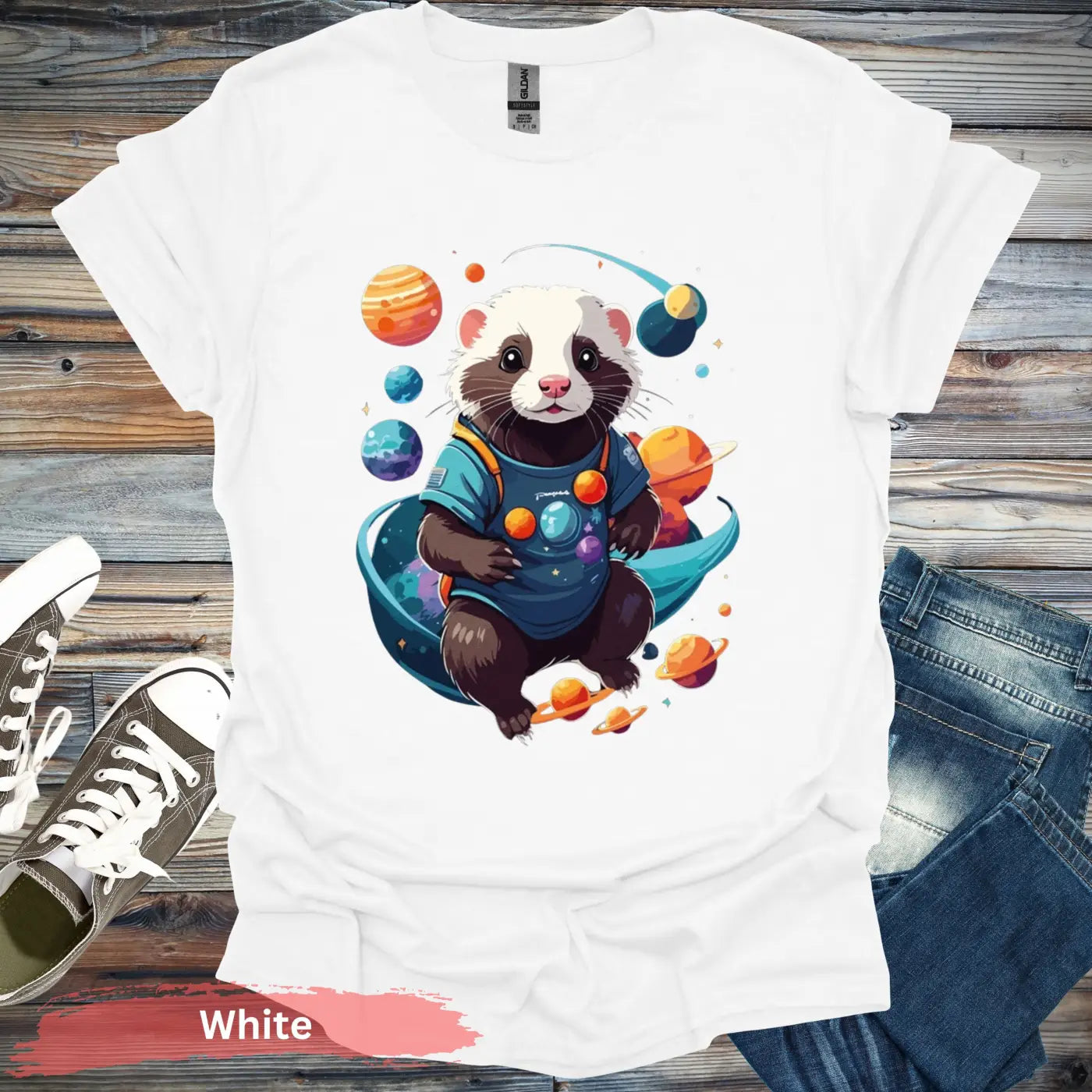 Ferret in Space T-Shirt - S / White - Physical Item
