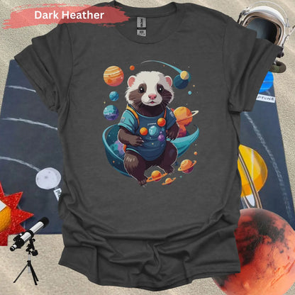 Ferret in Space Theme Graphic T-Shirt - S / Dark Heather - Physical Item