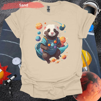 Ferret in Space Theme Graphic T-Shirt - S / Sand - Physical Item