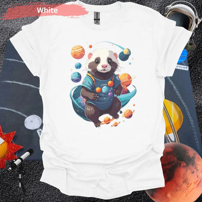 Ferret in Space Theme Graphic T-Shirt - S / White - Physical Item