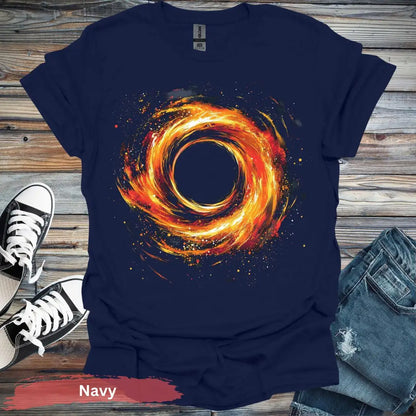 Fiery Black Hole T-shirt - S / Navy - Physical Item