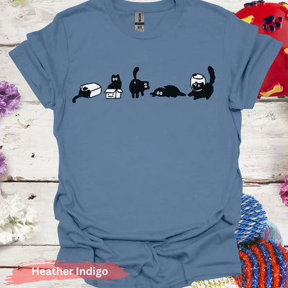 Five mood Funny Cat T-shirt - S / Heather Indigo - Physical Item