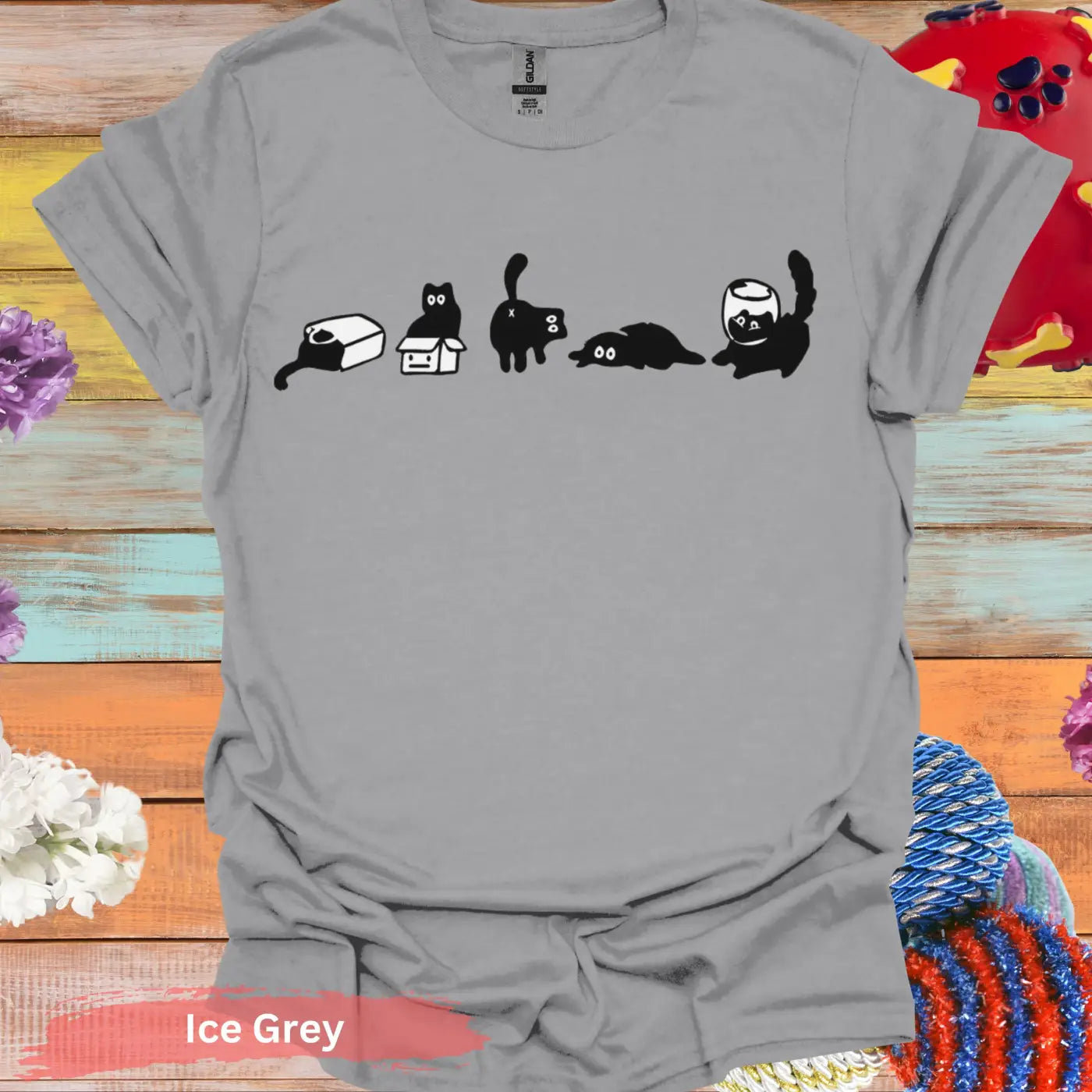 Five mood Funny Cat T-shirt - S / Ice Grey - Physical Item