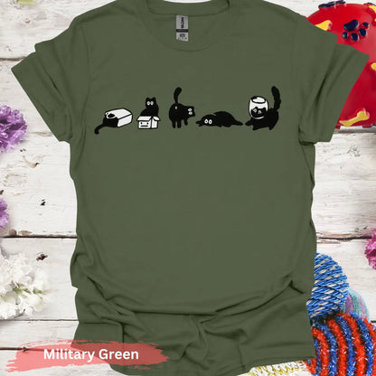 Five mood Funny Cat T-shirt - S / Military Green - Physical Item