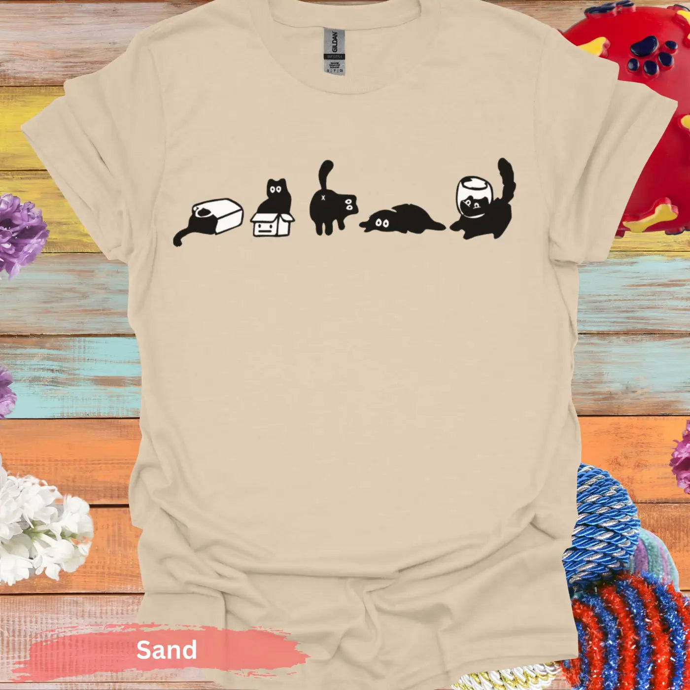 Five mood Funny Cat T-shirt - S / Sand - Physical Item