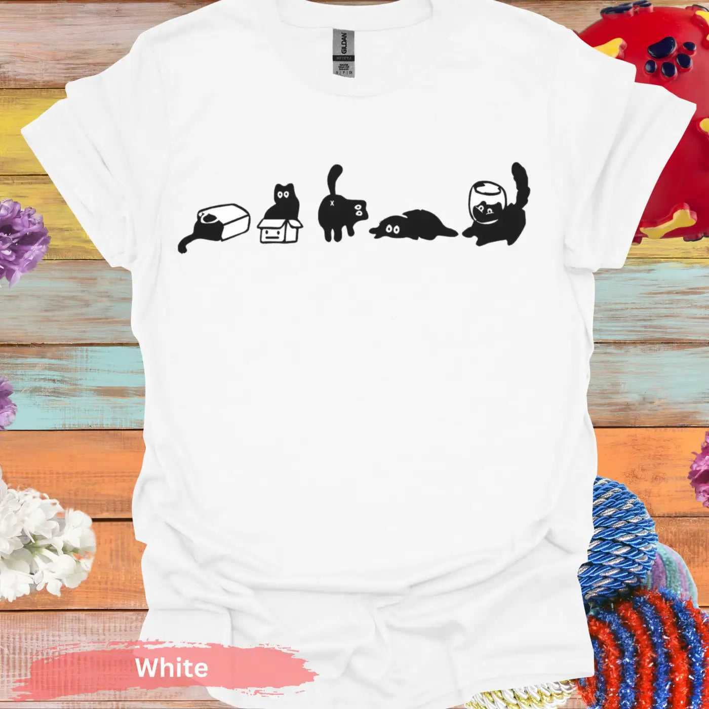 Five mood Funny Cat T-shirt - S / White - Physical Item