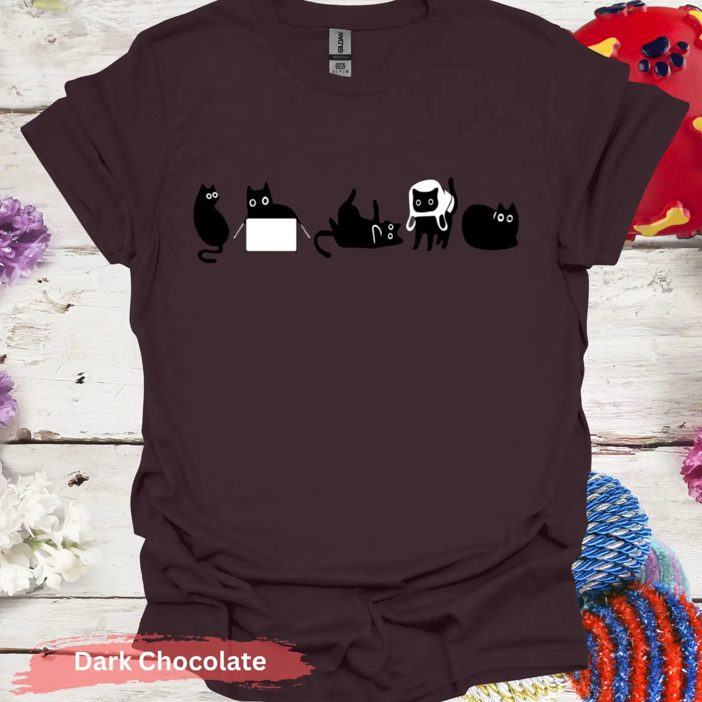 Five quirky feline moods black cat T-shirt - Physical Item