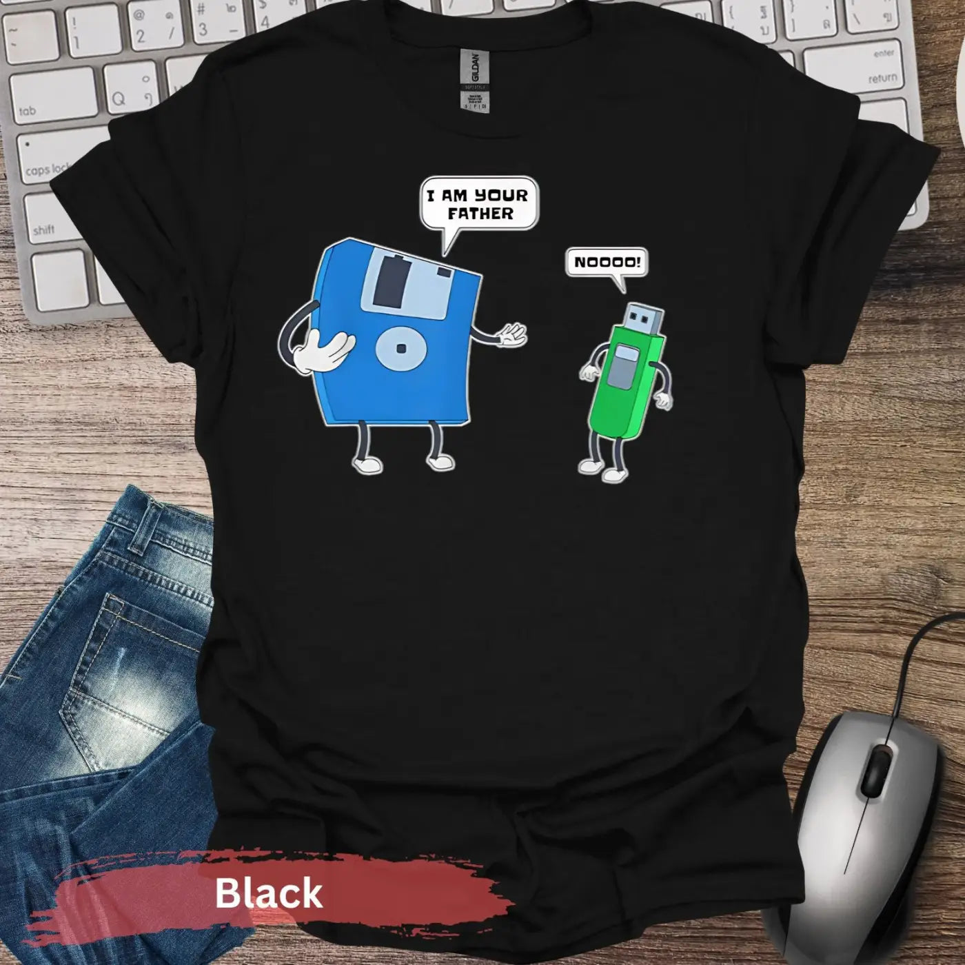 Floppy Disk USB Comic T-shirt - S / Black - Physical Item