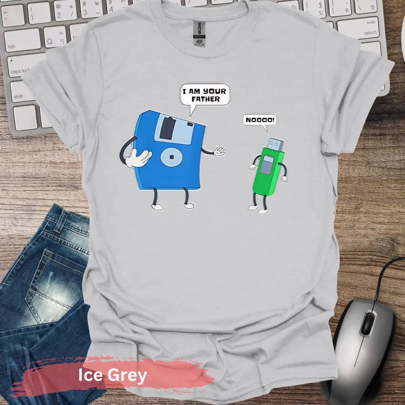 Floppy Disk USB Comic T-shirt - S / Ice Grey - Physical Item