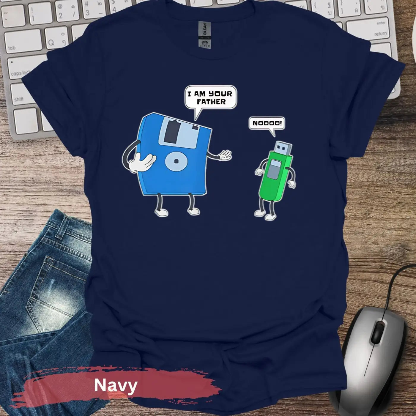 Floppy Disk USB Comic T-shirt - S / Navy - Physical Item