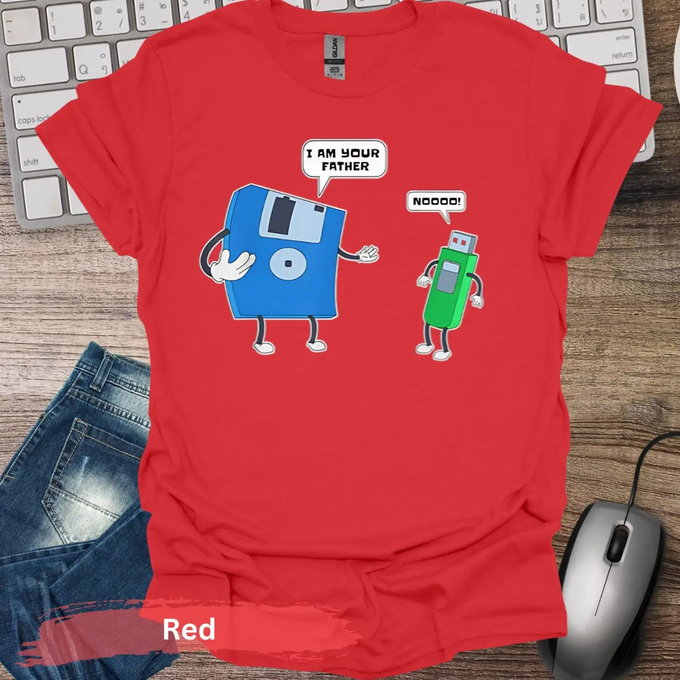 Floppy Disk USB Comic T-shirt - S / Red - Physical Item