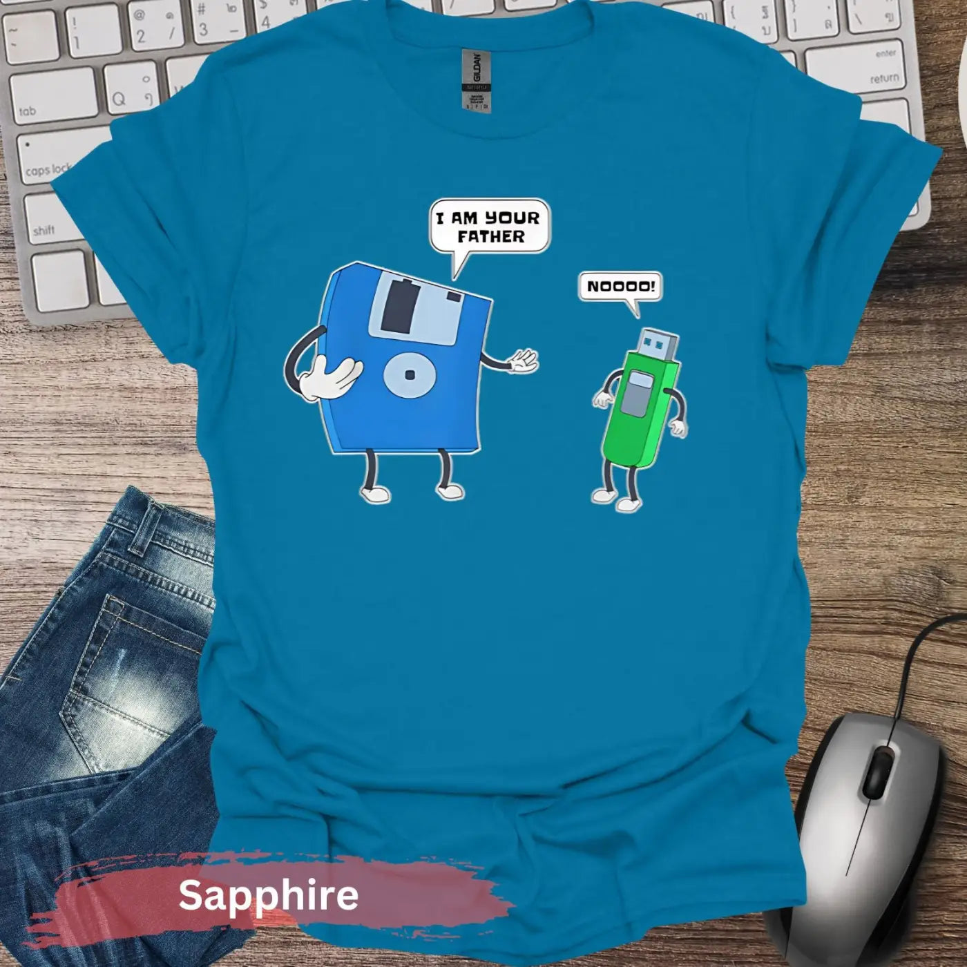 Floppy Disk USB Comic T-shirt - S / Sapphire - Physical Item