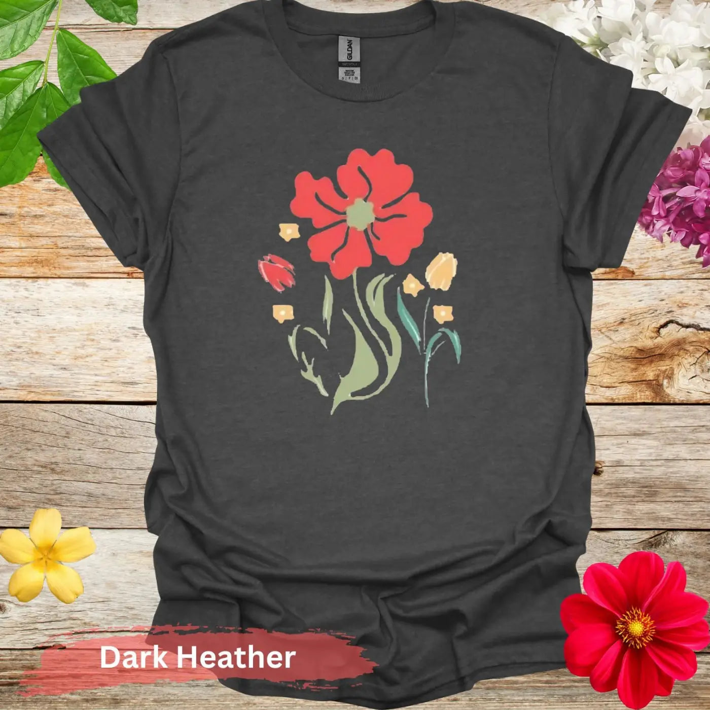 Floral Bouquet Design Graphic T-Shirt - S / Dark Heather - Physical Item