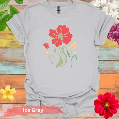 Floral Bouquet Design Graphic T-Shirt - S / Ice Grey - Physical Item