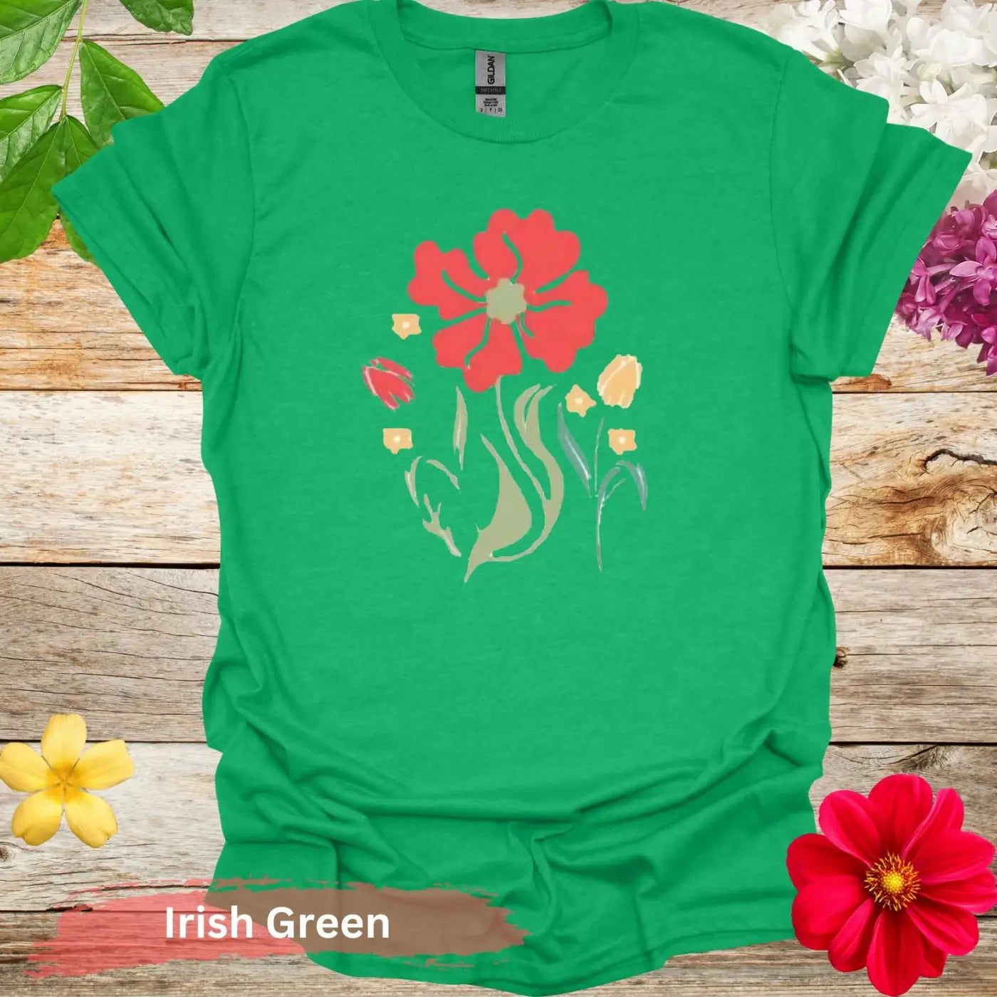 Floral Bouquet Design Graphic T-Shirt - S / Irish Green - Physical Item