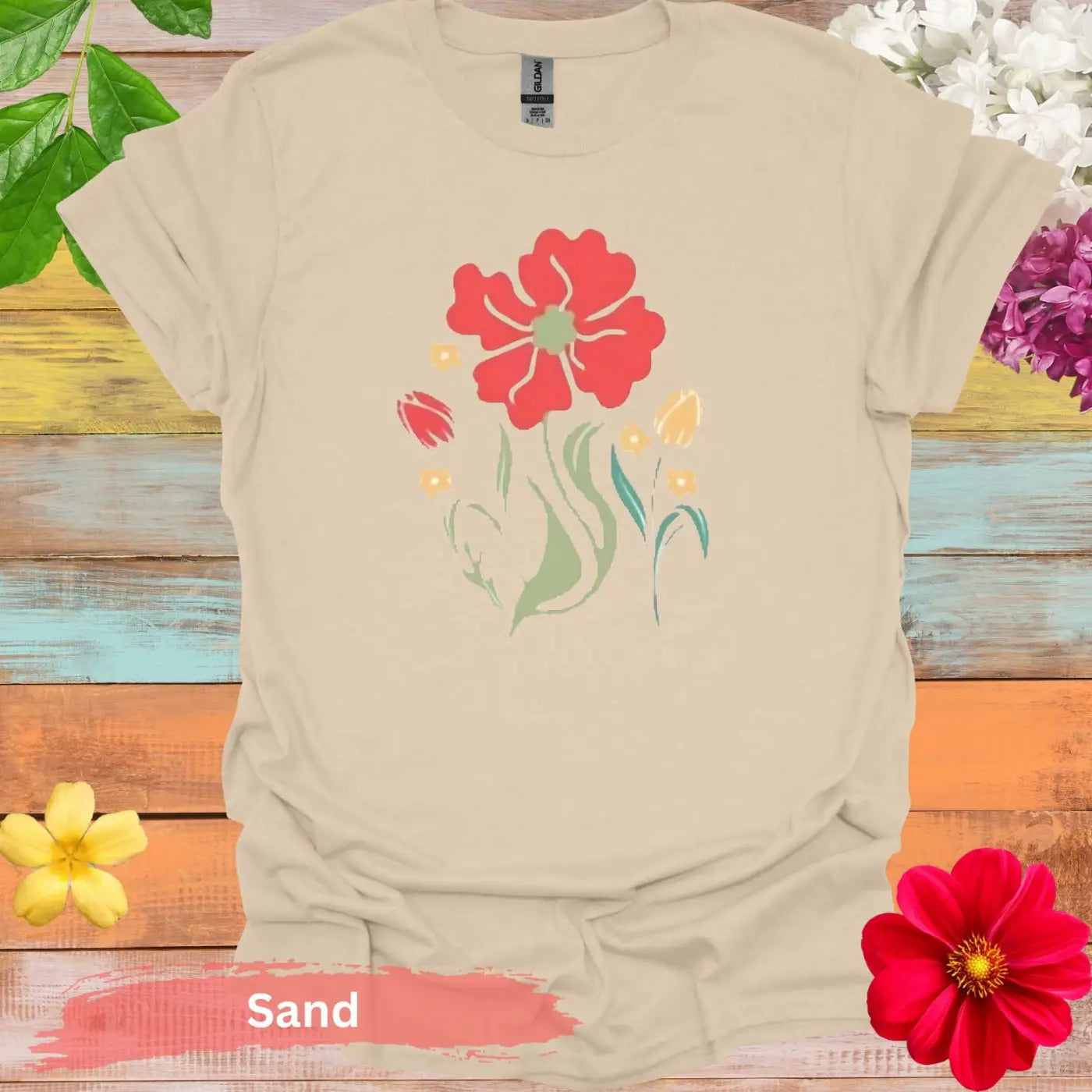 Floral Bouquet Design Graphic T-Shirt - S / Sand - Physical Item