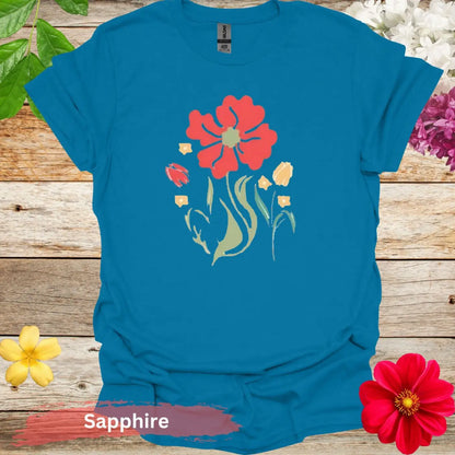 Floral Bouquet Design Graphic T-Shirt - S / Sapphire - Physical Item