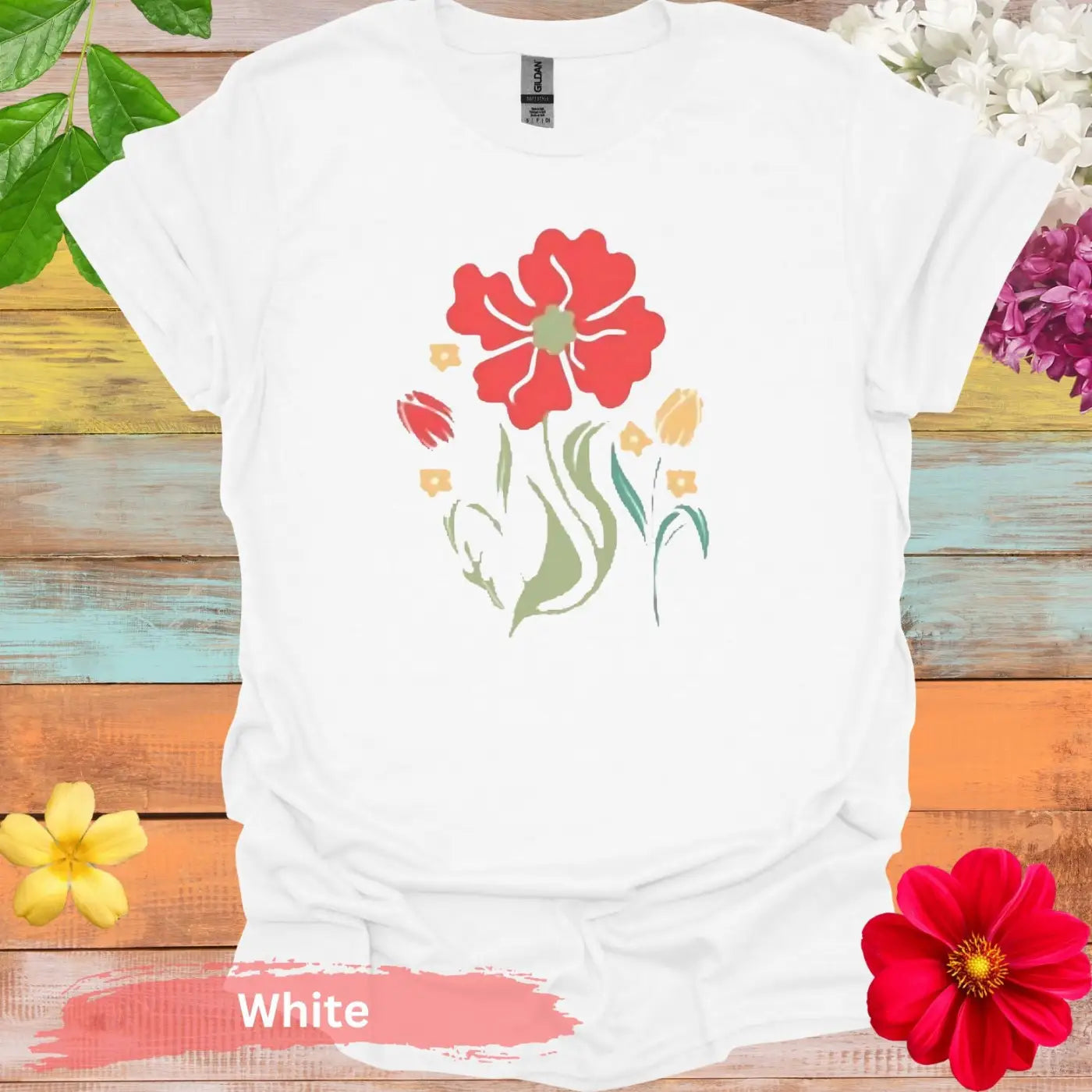 Floral Bouquet Design Graphic T-Shirt - S / White - Physical Item