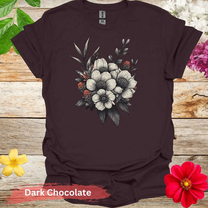 Floral Bouquet Graphic T-shirt - S / Dark Chocolate - Physical Item