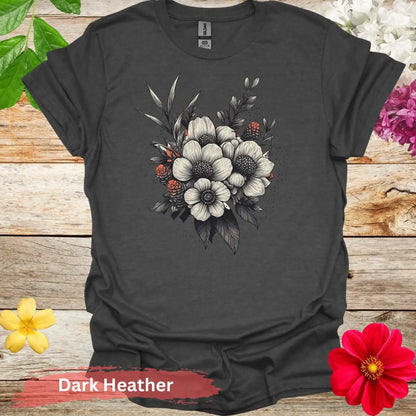 Floral Bouquet Graphic T-shirt - S / Dark Heather - Physical Item