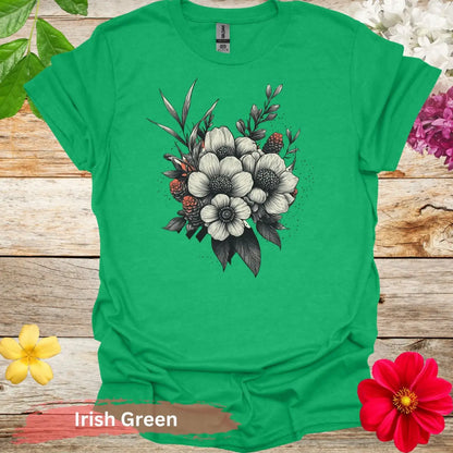 Floral Bouquet Graphic T-shirt - S / Irish Green - Physical Item