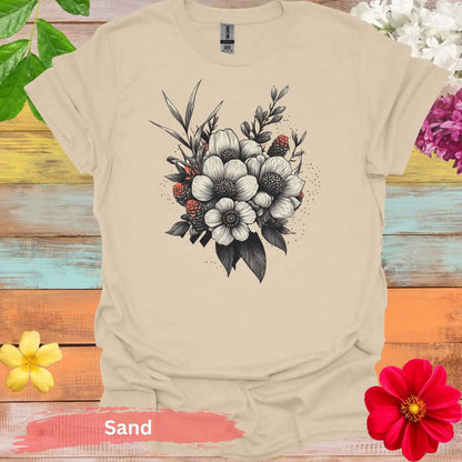 Floral Bouquet Graphic T-shirt - S / Sand - Physical Item