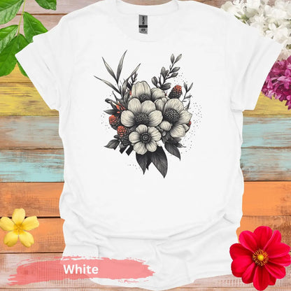 Floral Bouquet Graphic T-shirt - S / White - Physical Item