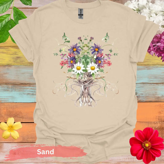 Floral Bouquet Tree Roots T-shirt - S / Sand - Physical Item